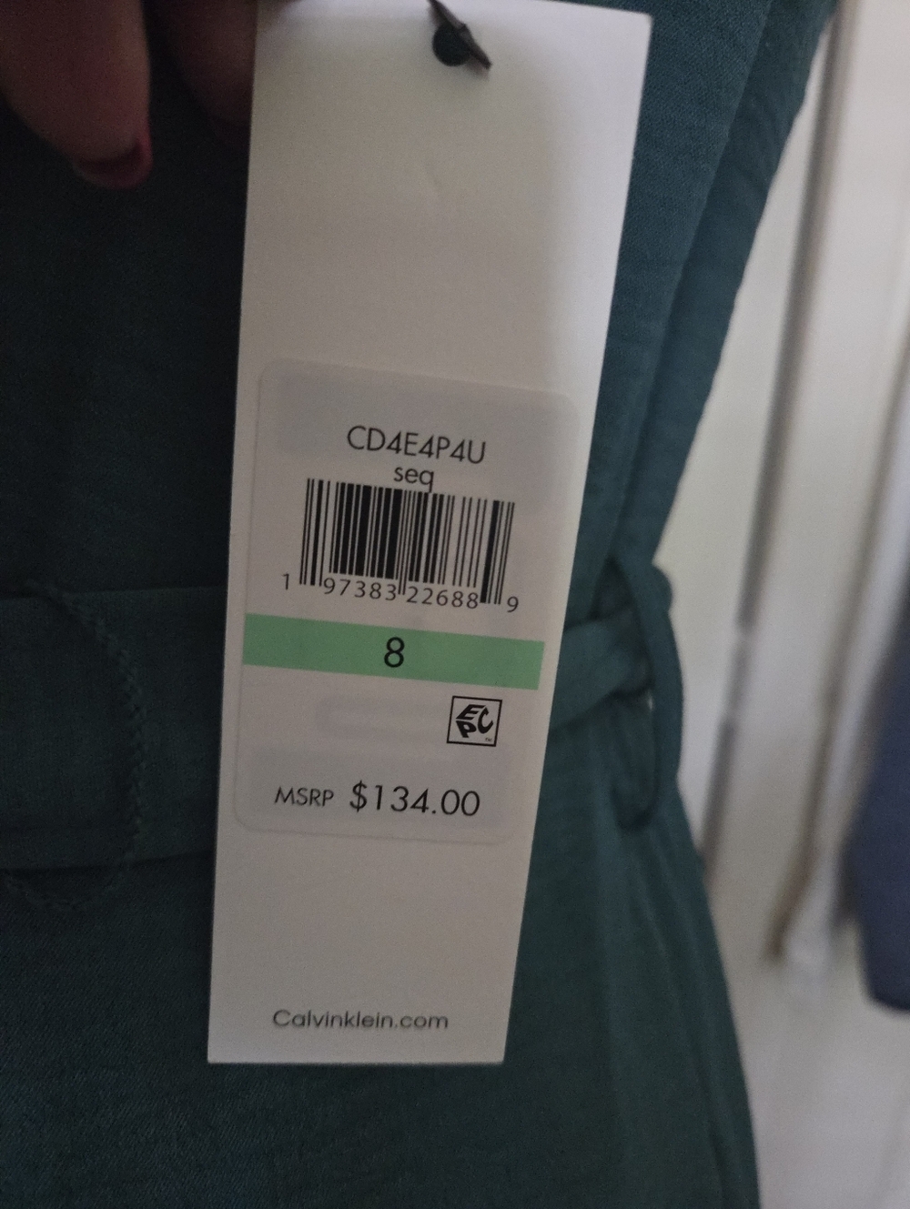 Calvin Klein Women's Teal Green Button Front Textured Cap Sleeve Dress 8 NWT - Picture 8 of 13